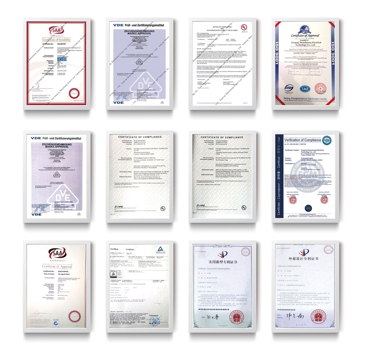 GIUE Certifications - SAA, VDE, UL, ISO 9001, TUV, ECM